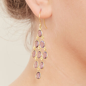 Purple Amethyst Chandelier 18k Gold And Silver Earrings, 2 of 6