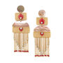 Brownlip Disc Drop Earrings, Gold With Red, thumbnail 2 of 3