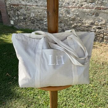 Personalised Cotton Pinstripe Tote Beach Shoulder Bag, 2 of 6