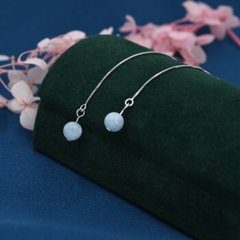 Natural Aquarmarine Beads Threader Earrings, 3 of 9