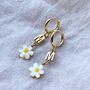Personalised Initial And Pearl Daisy Huggie Earrings, thumbnail 4 of 11