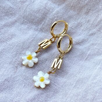 Personalised Initial And Pearl Daisy Huggie Earrings, 4 of 10