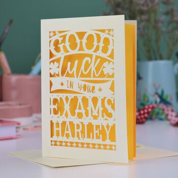 Personalised Papercut Good Luck In Your Exams Card, 2 of 5