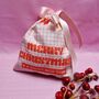 Pink And Red Retro Christmas Reusable Gift Pouch, thumbnail 1 of 7