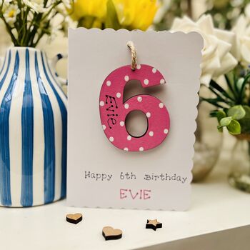 Personalised 6th Birthday Card Wooden Number Gift, 8 of 9
