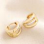 Triple Illusion Crystal Huggie Hoop Earrings In Gold, thumbnail 2 of 5