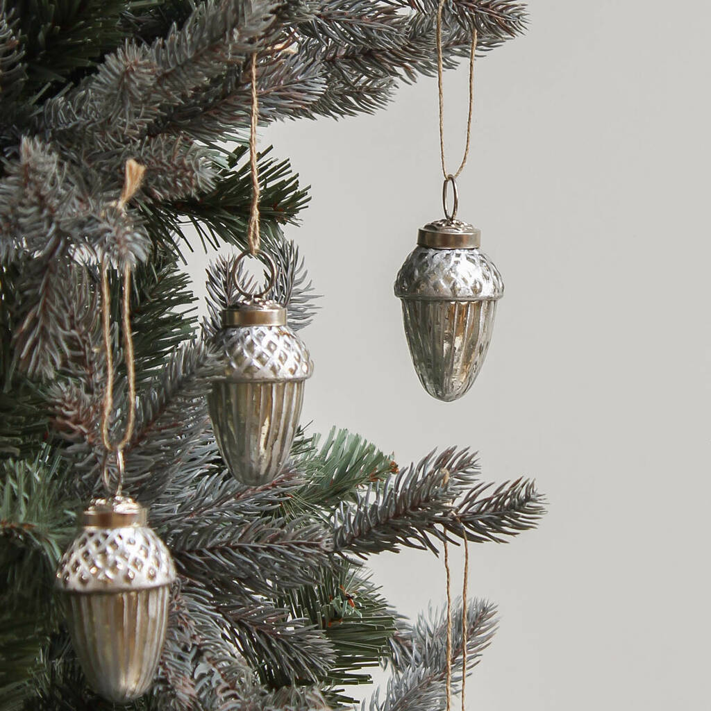 Six Silver Acorn Baubles By Marquis & Dawe | notonthehighstreet.com