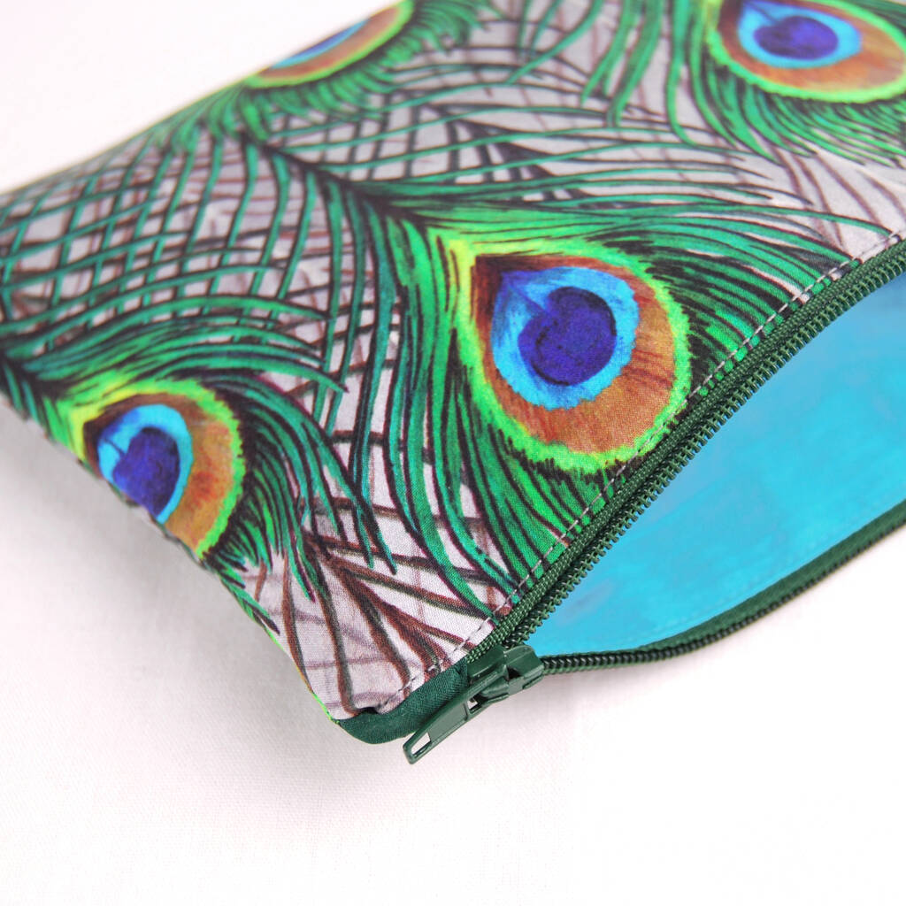 Peacock Feathers Printed Silk Zipped Bag By Katie & the Wolf ...