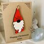 Personalised Gonk Christmas Card Wood Gnome Decoration, thumbnail 8 of 10
