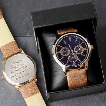 Men's Rose Gold Tone Engraved Watch, 4 of 5