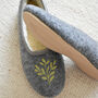 Felt Embroidered Ballerina Slippers/ Grey/ Green/ Daisy, thumbnail 7 of 7