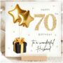 Husband 70th Birthday Black And Gold Personalised Luxury Card With Gems Sparkle Option And Any Age Or Family Member Gift For Him, thumbnail 2 of 2