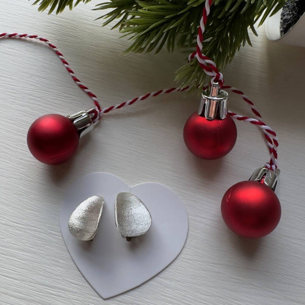 Clip On Triangle Textured Matt Silver Earrings, 1 of 7