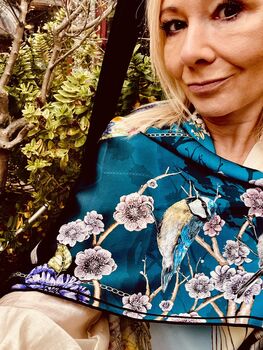 Limited Edition Kakuru Lanterns Japanese Crane Birds Blossoms And Lanterns 100% Silk Scarf, 5 of 12