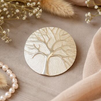 Navy Mulberry Tree Of Life Scarf And Magnetic Brooch, 3 of 6