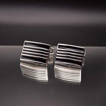 Classic Curve Rectangle Black Lines Cufflinks Gift, 2 of 4