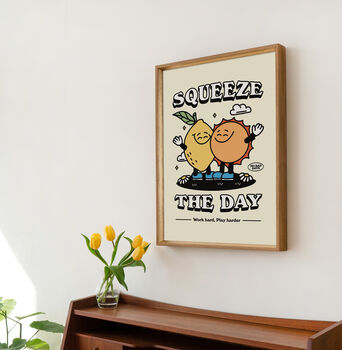 'Squeeze The Day' Cute Retro Lemon And Sun Print, 2 of 8