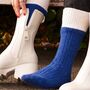 Wool Blend Boot Socks Mid Calf Colour Block Blue Cream, thumbnail 1 of 4