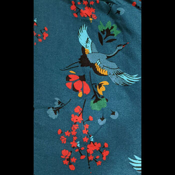 Crane Dance Teal Long Kimono ~ Japanese Inspired Bird And Flower Print Robe, 10 of 11