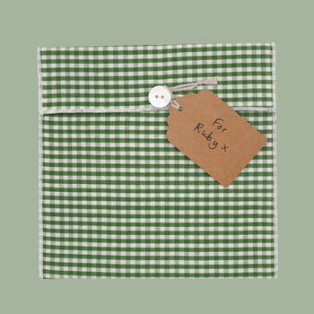 Reusable Organic Gingham Eco Envelope Square | Sage Green, 5 of 5