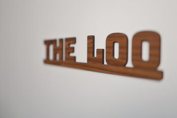 The Loo Sign: Walnut Wood Door Topper With Adhesive Dots, 4 of 7