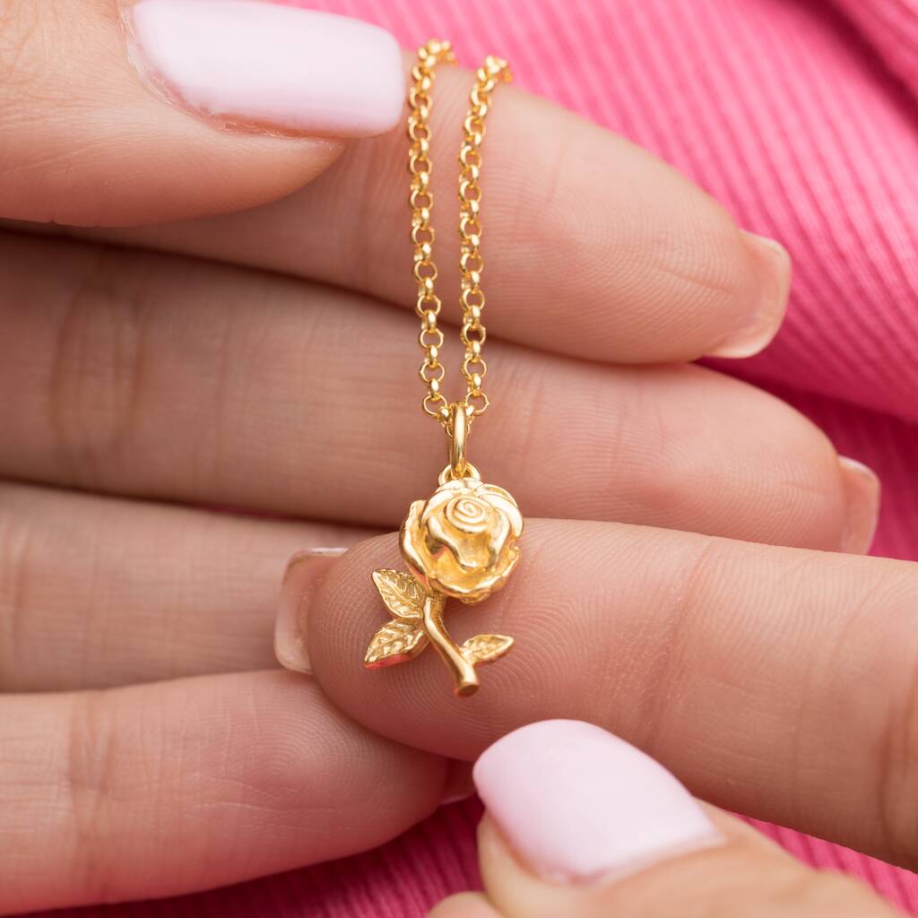 Gold Plated Rose Flower Necklace By Lily Charmed