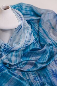 100% Mulberry Silk Scarf, Blue And Turquoise, 5 of 5