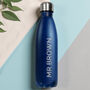 Personalised Bold Name Blue Metal Insulated Drinks Bottle, thumbnail 1 of 6