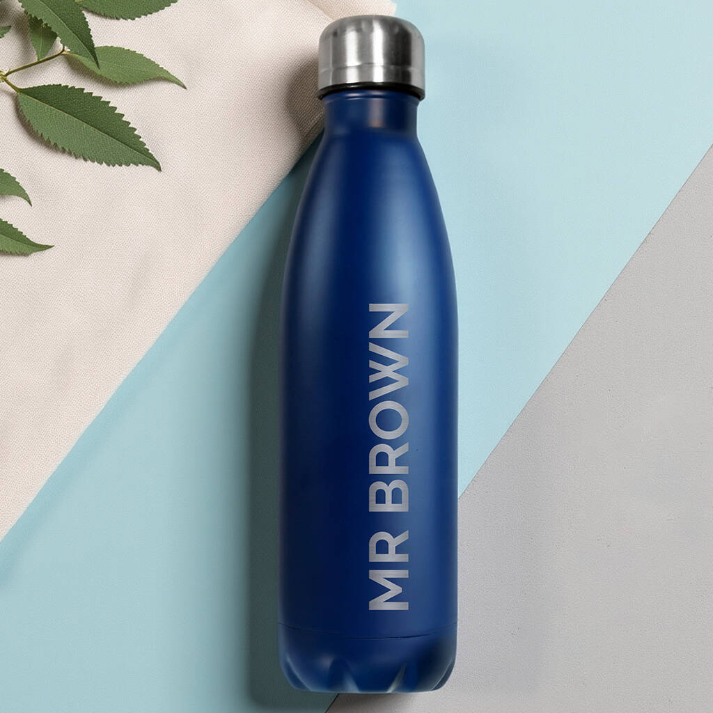 Personalised Bold Name Blue Metal Insulated Drinks Bottle, 1 of 6