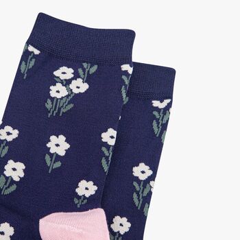 Women's Bamboo Socks Ditsy Floral Navy Blue, 2 of 4