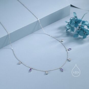 Sterling Silver Amethyst Purple Marquise Cz Dangle Necklace, 2 of 12