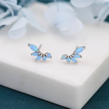 Sterling Silver Blue Opal Marquise Cluster Stud Earrings, 4 of 12