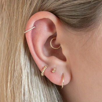 Pair Of 14 Carat Gold 8mm Beaded Huggie Hoop Earrings, 3 of 5