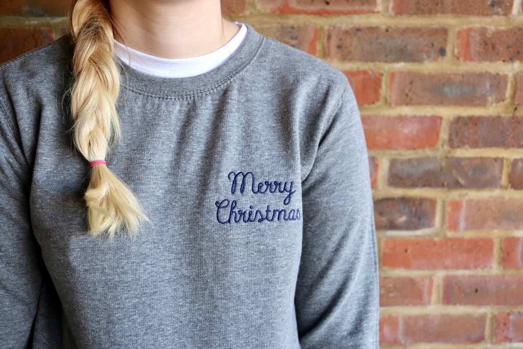 Merry Christmas Embroidered Sweatshirt By Auntie Mims