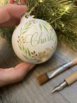 Luxury Ceramic Personalised Bauble In White, 2 of 2