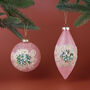 G Decor Blush Bloom Princess Large Hand Embroidered Glass Baubles, thumbnail 1 of 3