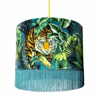 Big Cat Flint Lampshades With Gold Lining And Fringing, 4 of 7