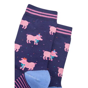 Party Pigs Funny Bamboo Ankle Socks Women's Navy, 4 of 4