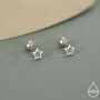 Tiny Open Star Screw Back Earrings In Sterling Silver, thumbnail 1 of 11