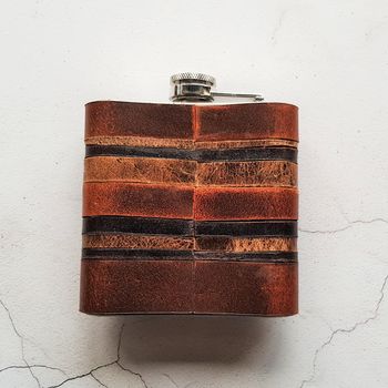 Leather Strips Hip Flask Personalised, 3 of 8