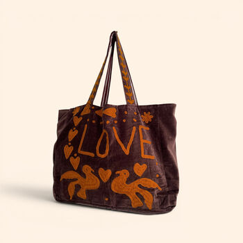 Love Velvet Embroidered Tote Bag | Various Colours Available, 3 of 12