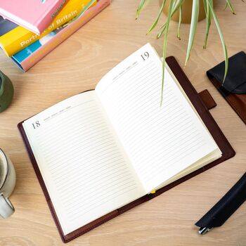 Personalised Premium Leather Refillable A5 Diary With Pen Holder, 3 of 10
