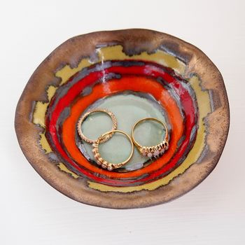Handmade Ceramic Gold Multicolour Sunset Ring Dish, 2 of 6