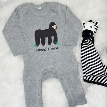 Strong And Brave Gorilla Jungle Babygrow, 9 of 10