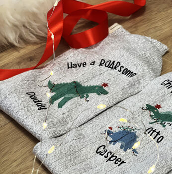 Personalised Me And You Christmas Dinosaur Socks, 5 of 7