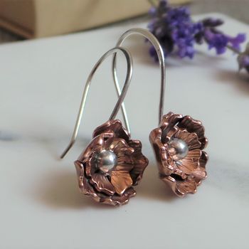 Copper Flower Drop Earrings, 3 of 6