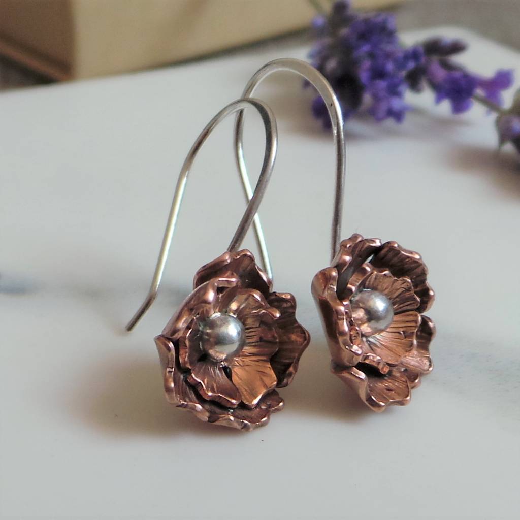 Copper Flower Drop Earrings By Shropshire Jewellery Designs ...