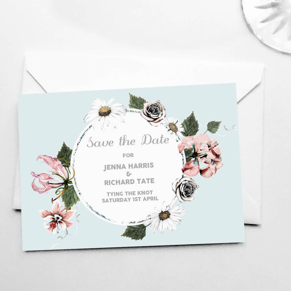 pastel vintage floral save the date cards by bloom cocoon