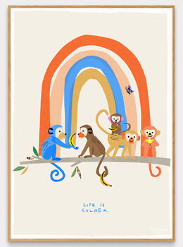 'Life Is Golden' Monkeys With Rainbow Art Print, 2 of 4