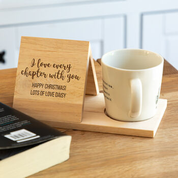 Personalised Book Stand And Coaster I Love Every Chapter With You Anniversary Gift, 6 of 6